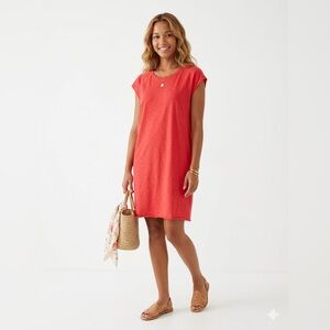 LILLA P COTTON MODAL BLEND RAGLAN SLEEVE T-SHIRT DRESS RED/CORAL SIZE M